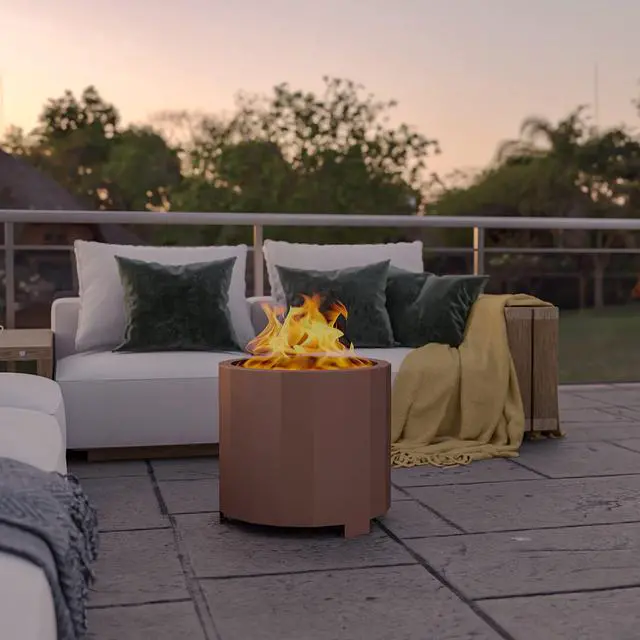 Alt view image 15 of 20 - Titus Commercial Grade 19.5 inch Smokeless Outdoor Firepit, Natural Wood Burning Portable Fire Pit With Waterproof Cover, Bronze