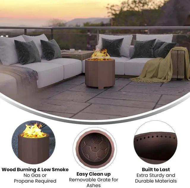 Alt view image 16 of 20 - Titus Commercial Grade 19.5 inch Smokeless Outdoor Firepit, Natural Wood Burning Portable Fire Pit With Waterproof Cover, Bronze