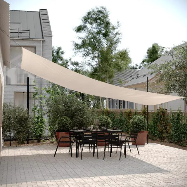 Alt view image 4 of 7 - Flash Furniture Palmetto Rectangle Sun Sail Canopy, Recycled HDPE with Reinforced Edges, Stainless Steel D Rings, Included 5 FT Nylon Attachment Ropes, 20 FT, Sand