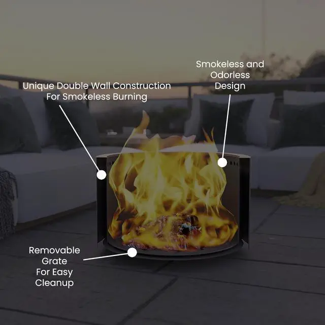 Alt view image 17 of 20 - Titus Commercial Grade 19.5 inch Smokeless Outdoor Firepit, Natural Wood Burning Portable Fire Pit With Waterproof Cover, Bronze