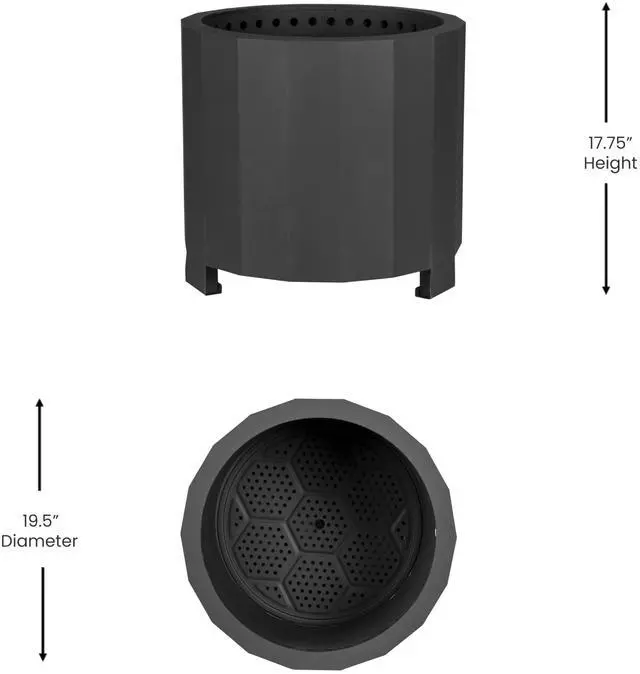 Alt view image 20 of 20 - Titus Commercial Grade 19.5 inch Smokeless Outdoor Firepit, Natural Wood Burning Portable Fire Pit With Waterproof Cover, Black