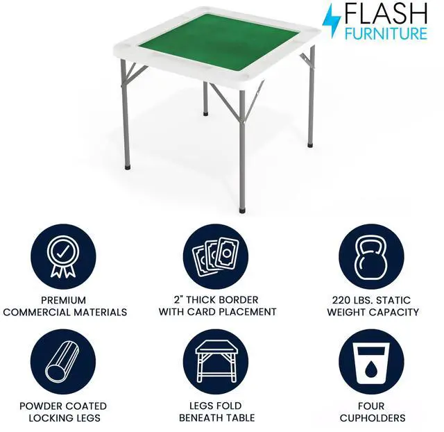 Alt view image 10 of 15 - 34.5" Square 4-Player Folding Card Game Table with Green Playing Surface and Cup Holders