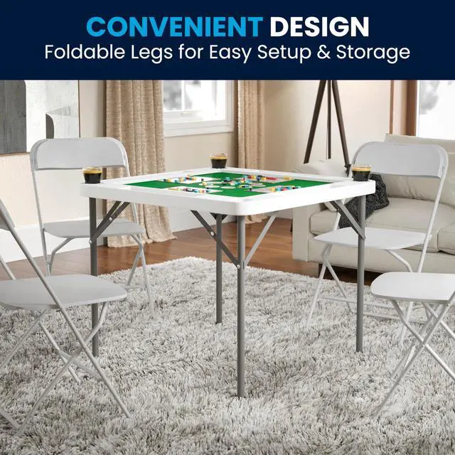 Alt view image 11 of 15 - 34.5" Square 4-Player Folding Card Game Table with Green Playing Surface and Cup Holders