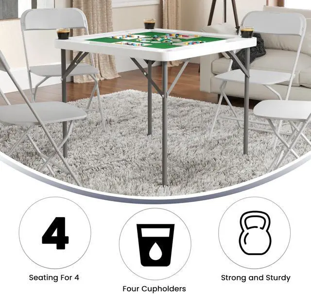 Alt view image 12 of 15 - 34.5" Square 4-Player Folding Card Game Table with Green Playing Surface and Cup Holders