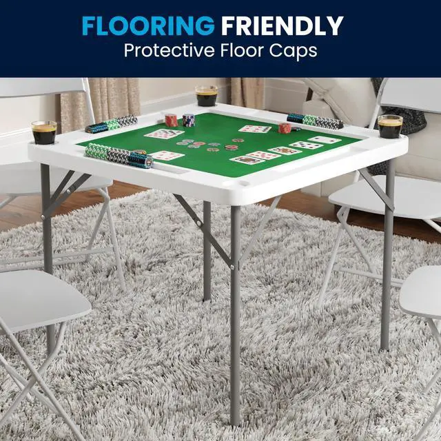 Alt view image 14 of 15 - 34.5" Square 4-Player Folding Card Game Table with Green Playing Surface and Cup Holders