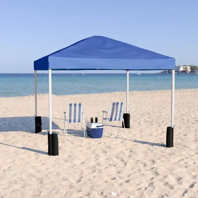 Alt view image 20 of 20 - 10'x10' Blue Pop Up Event Straight Leg Canopy Tent with Sandbags and Wheeled Case