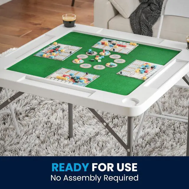 Alt view image 15 of 15 - 34.5" Square 4-Player Folding Card Game Table with Green Playing Surface and Cup Holders