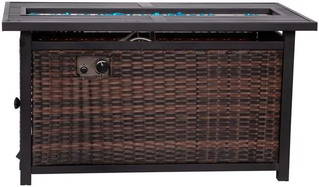 Alt view image 13 of 19 - Olympia 45" x 25" Outdoor Propane Gas 50,000 BTU Fire Pit Table with Stainless Steel Tabletop, Lid, Glass Beads, Wicker Base-Espresso/Black