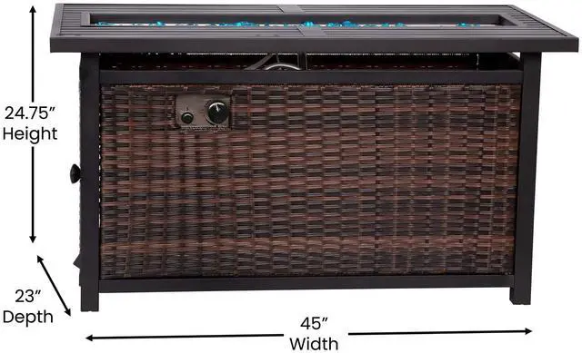 Alt view image 17 of 19 - Olympia 45" x 25" Outdoor Propane Gas 50,000 BTU Fire Pit Table with Stainless Steel Tabletop, Lid, Glass Beads, Wicker Base-Espresso/Black