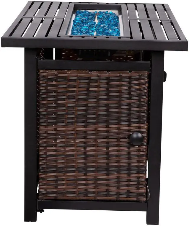 Alt view image 18 of 19 - Olympia 45" x 25" Outdoor Propane Gas 50,000 BTU Fire Pit Table with Stainless Steel Tabletop, Lid, Glass Beads, Wicker Base-Espresso/Black