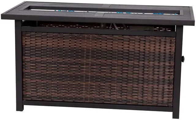 Alt view image 19 of 19 - Olympia 45" x 25" Outdoor Propane Gas 50,000 BTU Fire Pit Table with Stainless Steel Tabletop, Lid, Glass Beads, Wicker Base-Espresso/Black