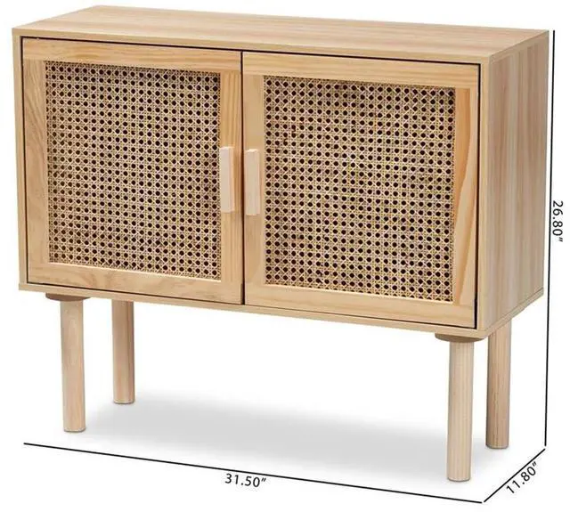 Alt view image 8 of 13 - Baxton Studio Maclean Mid-Century Modern Rattan and Natural Brown Finished Wood 2-Door Sideboard Buffet