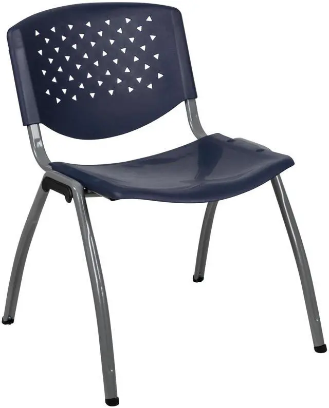 Main image of Home and Office Navy Plastic Stack Chair with Perforated Back | Powder Coated, 880 LBS. Weight Capacity