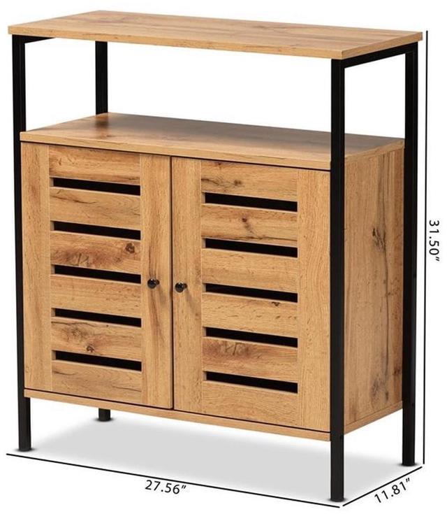 Alt view image 15 of 20 - Baxton Studio Vander Modern and Contemporary Oak Brown Finished Wood and Black Metal 2-Door Shoe Cabinet