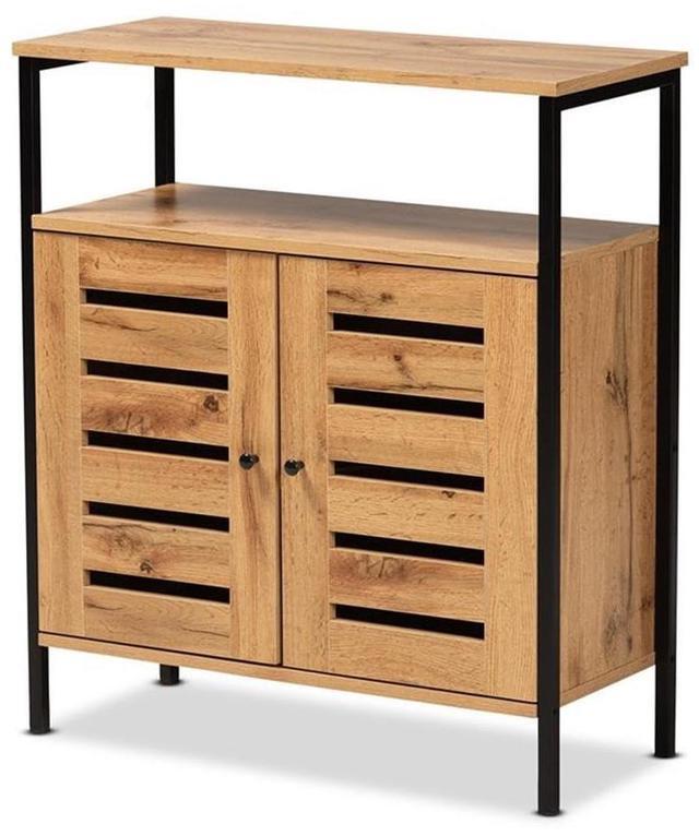 Alt view image 14 of 20 - Baxton Studio Vander Modern and Contemporary Oak Brown Finished Wood and Black Metal 2-Door Shoe Cabinet