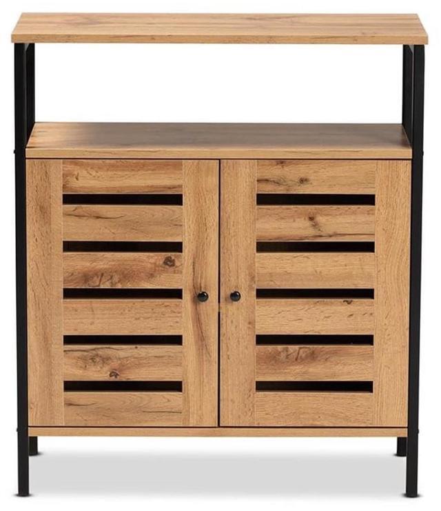Alt view image 18 of 20 - Baxton Studio Vander Modern and Contemporary Oak Brown Finished Wood and Black Metal 2-Door Shoe Cabinet