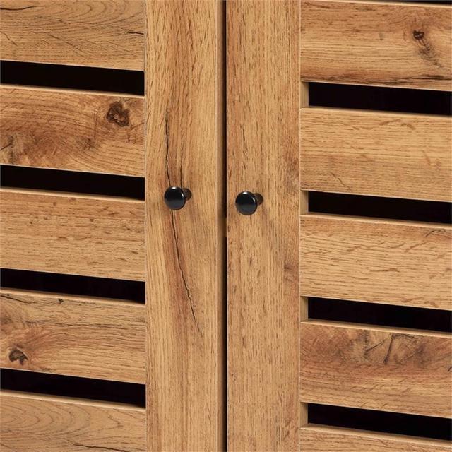 Alt view image 20 of 20 - Baxton Studio Vander Modern and Contemporary Oak Brown Finished Wood and Black Metal 2-Door Shoe Cabinet