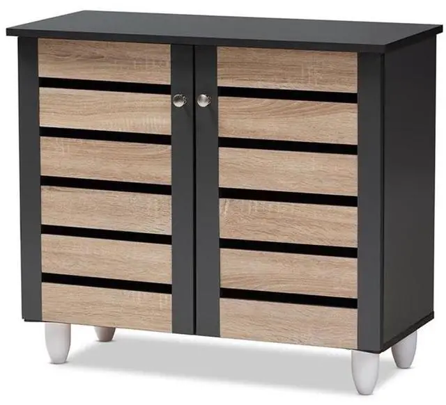 Alt view image 8 of 14 - Baxton Studio Gisela Modern and Contemporary Two-Tone Oak and Dark Gray 2-Door Shoe Storage Cabinet