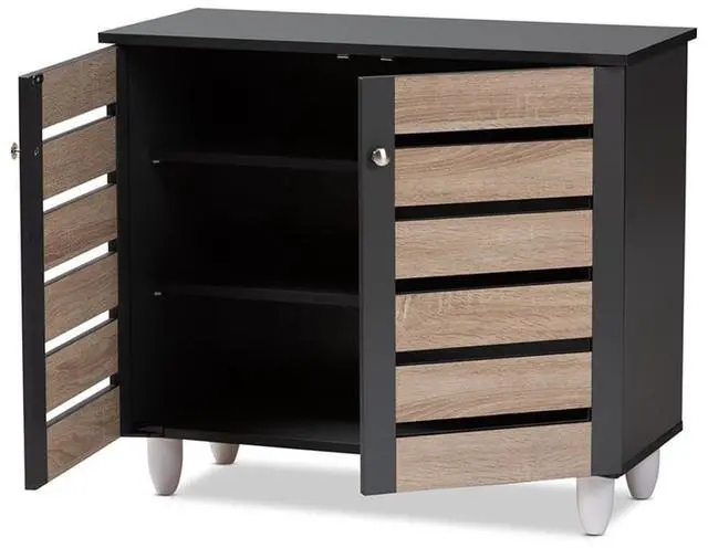 Alt view image 9 of 14 - Baxton Studio Gisela Modern and Contemporary Two-Tone Oak and Dark Gray 2-Door Shoe Storage Cabinet