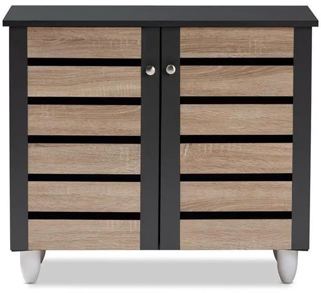 Alt view image 10 of 14 - Baxton Studio Gisela Modern and Contemporary Two-Tone Oak and Dark Gray 2-Door Shoe Storage Cabinet
