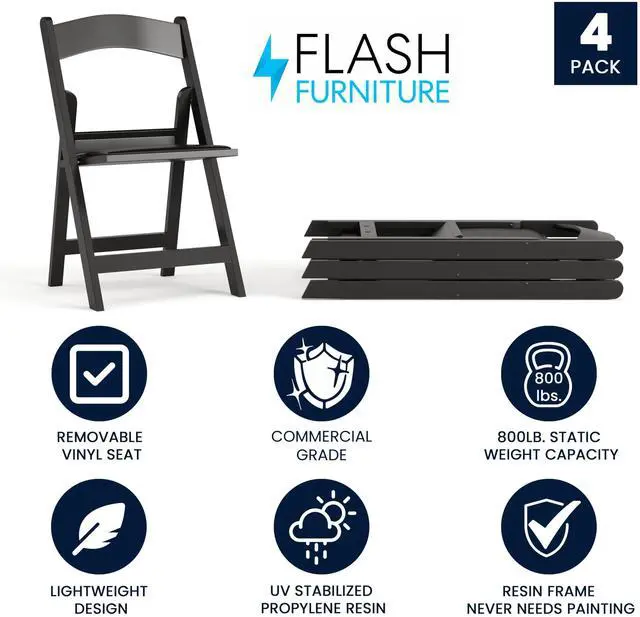 Alt view image 4 of 7 - Flash Furniture Hercules Series Folding Chairs for Weddings and Formal Events, Stackable Commercial Event Seats with 1,000-lb. Static Weight Capacity, Set of 4, Black