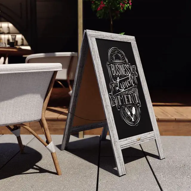 Alt view image 15 of 19 - Canterbury 40" x 20" Vintage Wooden A-Frame Magnetic Indoor/Outdoor Chalkboard Sign, Freestanding Double Sided Extra Large Message Board, Graywash