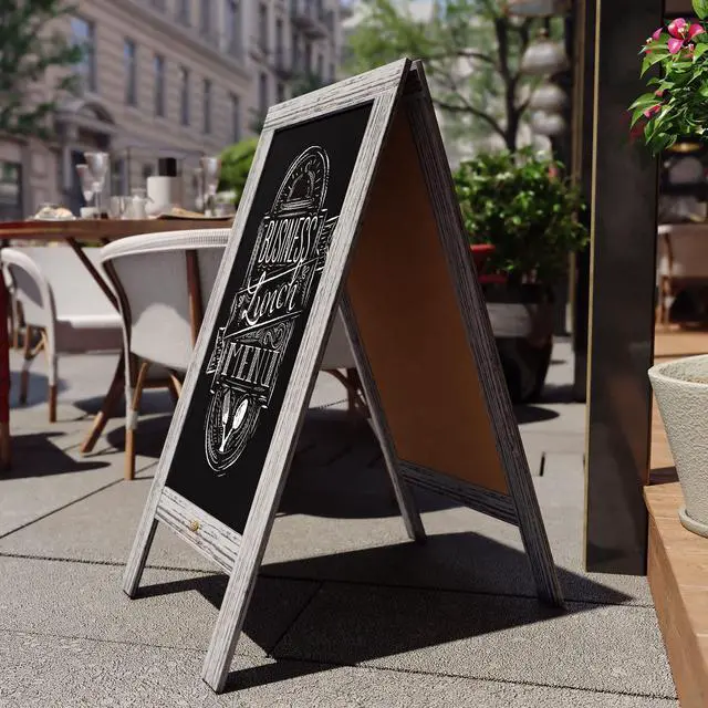Alt view image 16 of 19 - Canterbury 40" x 20" Vintage Wooden A-Frame Magnetic Indoor/Outdoor Chalkboard Sign, Freestanding Double Sided Extra Large Message Board, Graywash