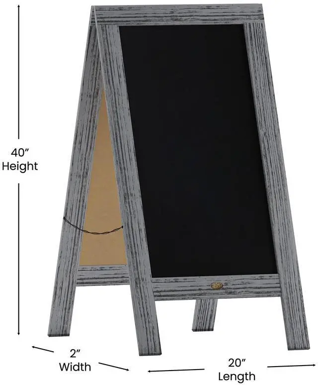Alt view image 18 of 19 - Canterbury 40" x 20" Vintage Wooden A-Frame Magnetic Indoor/Outdoor Chalkboard Sign, Freestanding Double Sided Extra Large Message Board, Graywash