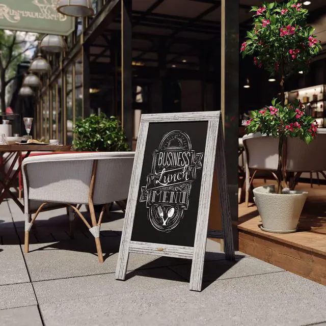 Alt view image 14 of 19 - Canterbury 40" x 20" Vintage Wooden A-Frame Magnetic Indoor/Outdoor Chalkboard Sign, Freestanding Double Sided Extra Large Message Board, Graywash