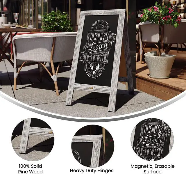 Alt view image 17 of 19 - Canterbury 40" x 20" Vintage Wooden A-Frame Magnetic Indoor/Outdoor Chalkboard Sign, Freestanding Double Sided Extra Large Message Board, Graywash