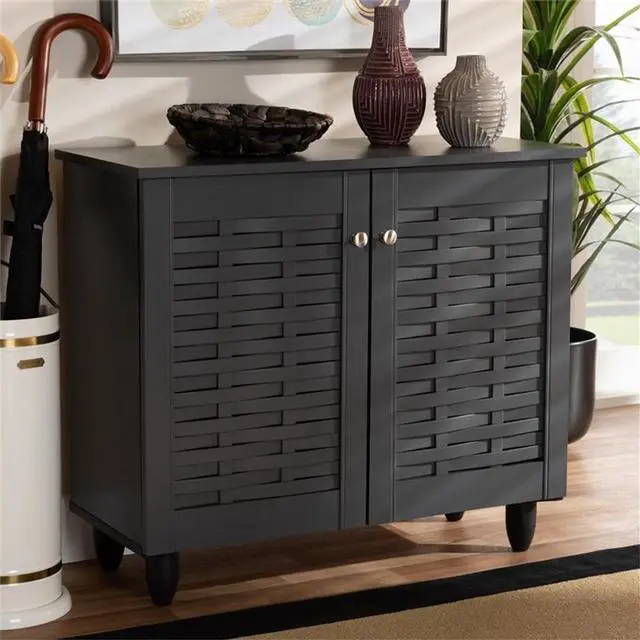 Alt view image 11 of 13 - Baxton Studio Winda Modern and Contemporary Dark Gray 2-Door Wooden Entryway Shoe Storage Cabinet