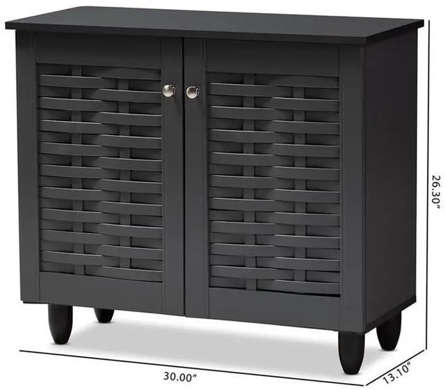 Alt view image 10 of 13 - Baxton Studio Winda Modern and Contemporary Dark Gray 2-Door Wooden Entryway Shoe Storage Cabinet