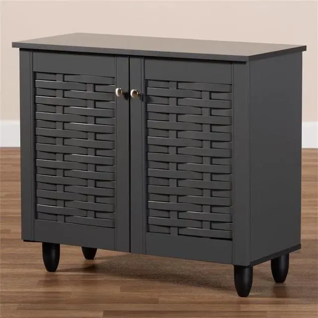 Alt view image 13 of 13 - Baxton Studio Winda Modern and Contemporary Dark Gray 2-Door Wooden Entryway Shoe Storage Cabinet