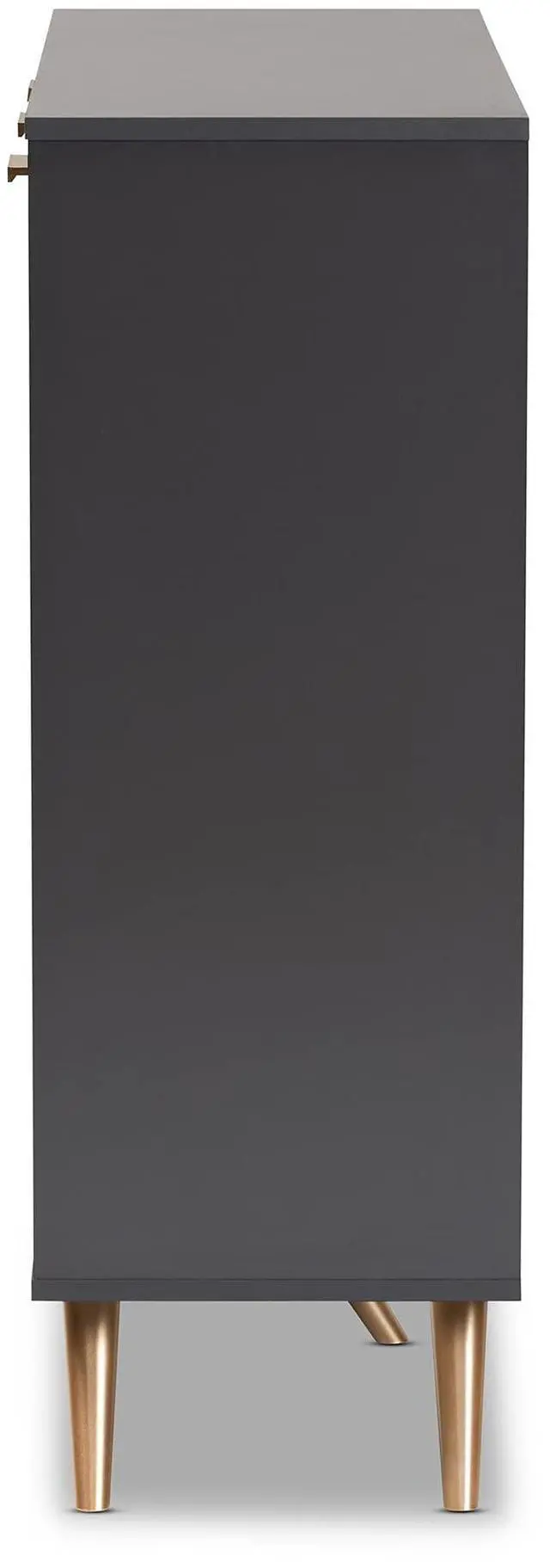 Alt view image 10 of 13 - Baxton Studio Kelson Modern and Contemporary Dark Grey and Gold Finished Wood 3-Door Shoe Cabinet