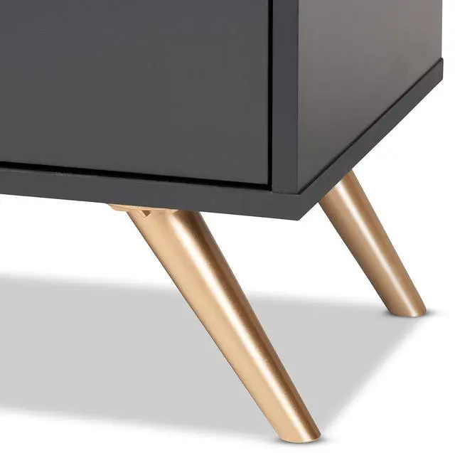 Alt view image 12 of 13 - Baxton Studio Kelson Modern and Contemporary Dark Grey and Gold Finished Wood 3-Door Shoe Cabinet