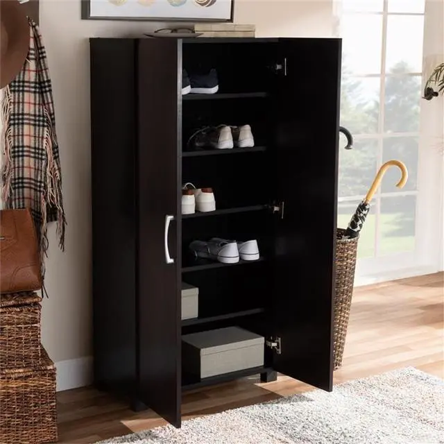 Alt view image 15 of 19 - Baxton Studio Marine Modern and Contemporary Wenge Dark Brown Finished 2-Door Wood Entryway Shoe Storage Cabinet