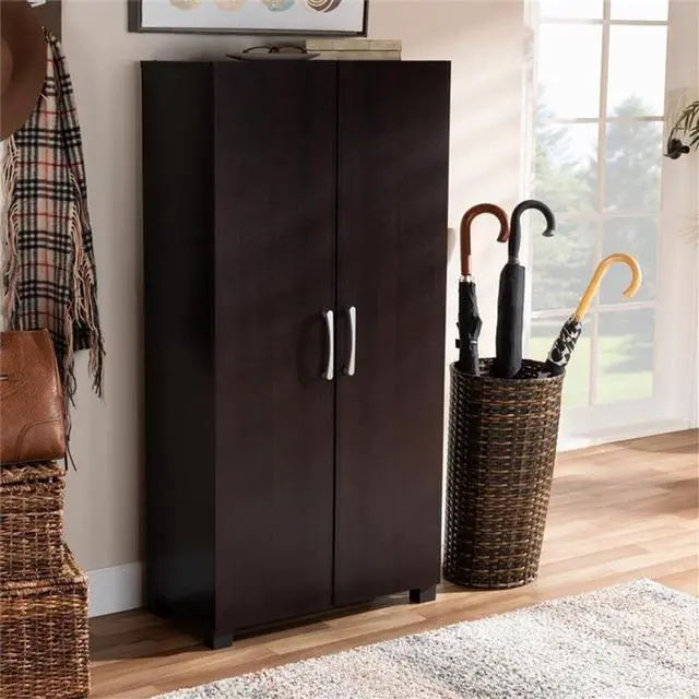 Alt view image 14 of 19 - Baxton Studio Marine Modern and Contemporary Wenge Dark Brown Finished 2-Door Wood Entryway Shoe Storage Cabinet