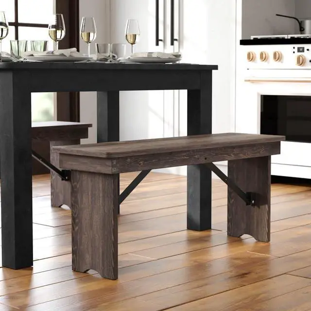 Main image of Flash Furniture HERCULES 40" x 12" Folding Farm Bench, Solid Pine Entryway Bench in Mahogany