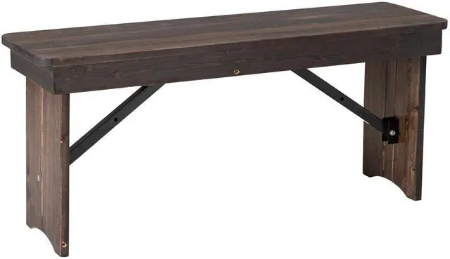 Alt view image 2 of 7 - Flash Furniture HERCULES 40" x 12" Folding Farm Bench, Solid Pine Entryway Bench in Mahogany