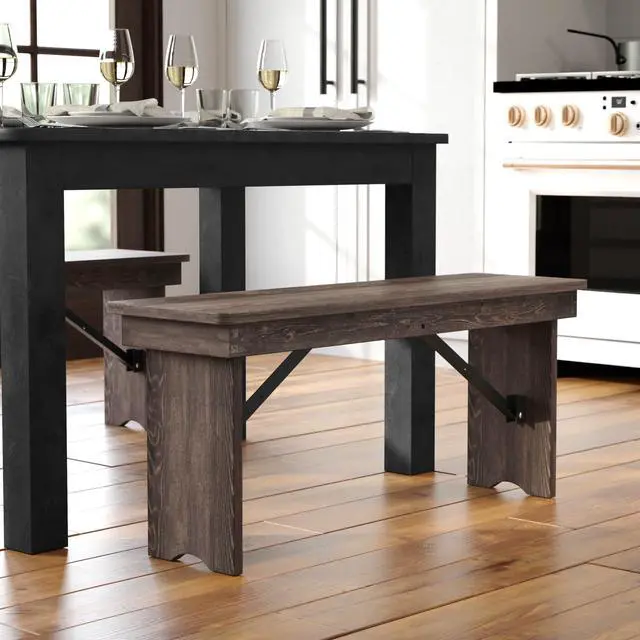Alt view image 3 of 7 - Flash Furniture HERCULES 40" x 12" Folding Farm Bench, Solid Pine Entryway Bench in Mahogany