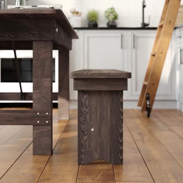 Alt view image 6 of 7 - Flash Furniture HERCULES 40" x 12" Folding Farm Bench, Solid Pine Entryway Bench in Mahogany