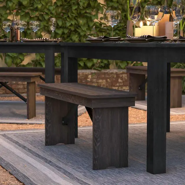 Alt view image 7 of 7 - Flash Furniture HERCULES 40" x 12" Folding Farm Bench, Solid Pine Entryway Bench in Mahogany