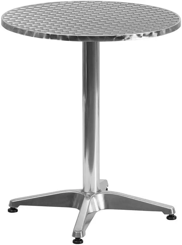 Alt view image 10 of 11 - 23.5'' Round Aluminum Indoor-Outdoor Table Set with 4 Black Rattan Chairs