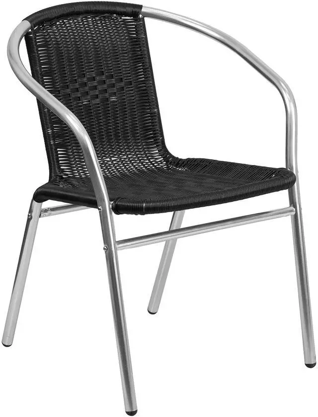 Alt view image 11 of 11 - 23.5'' Round Aluminum Indoor-Outdoor Table Set with 4 Black Rattan Chairs