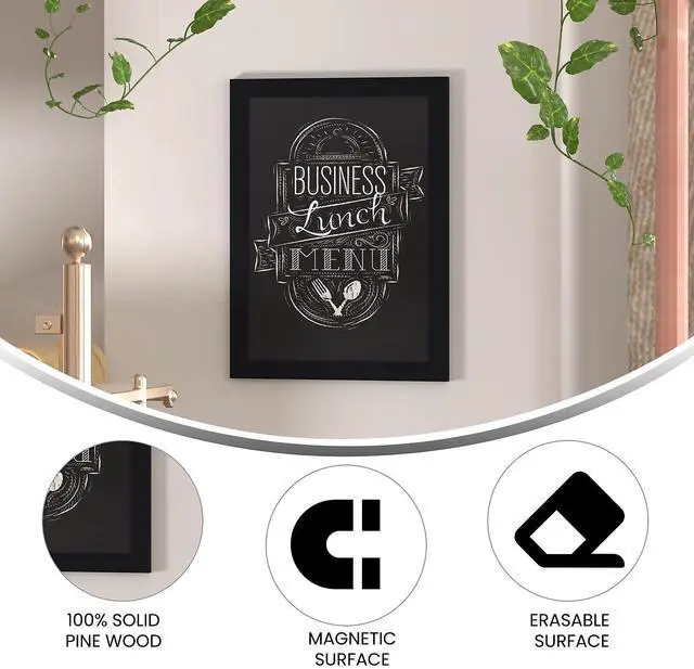 Alt view image 14 of 19 - Flash Furniture Canterbury Wall Mount Magnetic Chalkboard Sign Black 18" x 24" (HGWAGDIS952315)