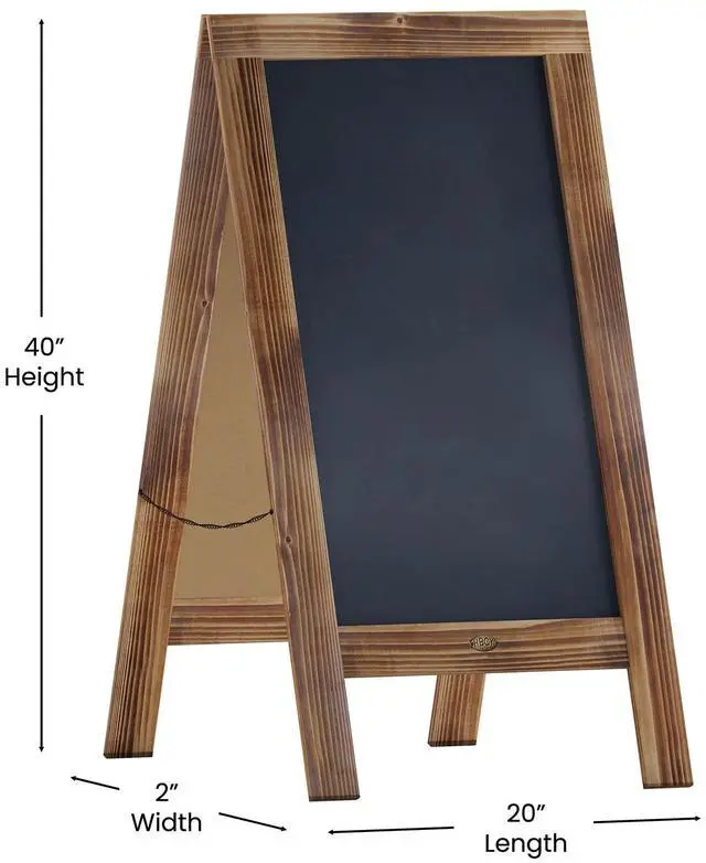 Alt view image 18 of 19 - Flash Furniture Canterbury Vintage Wooden A-Frame Magnetic Indoor/Outdoor Chalkboard Sign Brown 40"x20" (HGWAGDIS442315)