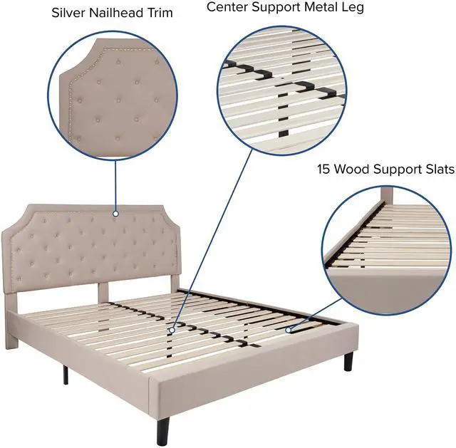 Alt view image 17 of 20 - Brighton King Size Tufted Upholstered Platform Bed in Beige Fabric with 10 Inch CertiPUR-US Certified Pocket Spring Mattress