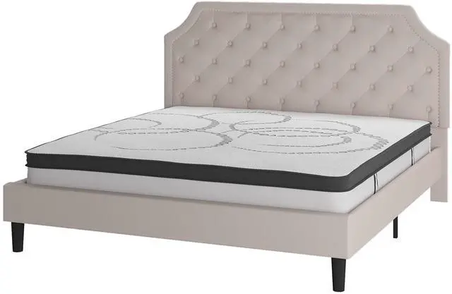 Alt view image 16 of 20 - Brighton King Size Tufted Upholstered Platform Bed in Beige Fabric with 10 Inch CertiPUR-US Certified Pocket Spring Mattress