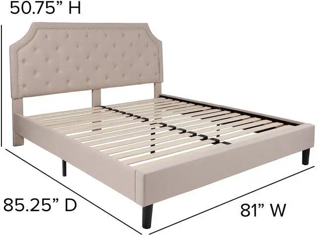 Alt view image 19 of 20 - Brighton King Size Tufted Upholstered Platform Bed in Beige Fabric with 10 Inch CertiPUR-US Certified Pocket Spring Mattress