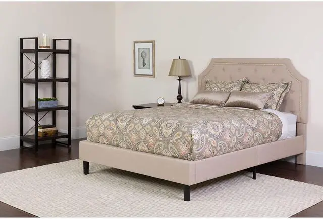 Alt view image 14 of 18 - Brighton Queen Size Tufted Upholstered Platform Bed in Beige Fabric with Memory Foam Mattress